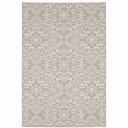 3' X 5' Gray and Ivory Floral Stain Resistant Indoor Outdoor Area Rug