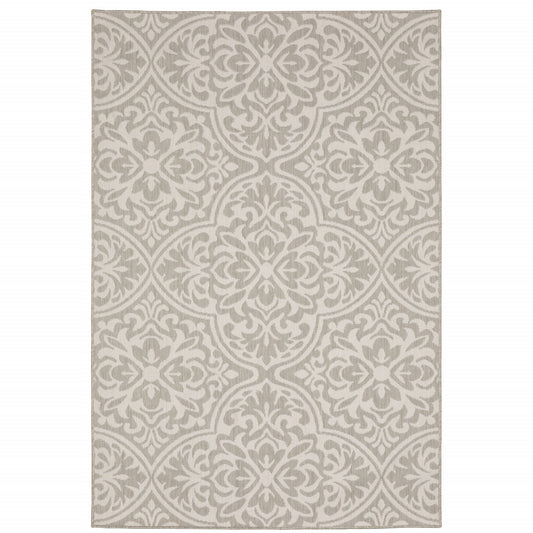 3' X 5' Gray and Ivory Floral Stain Resistant Indoor Outdoor Area Rug