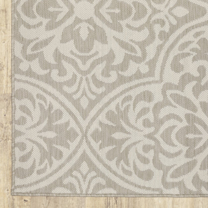 3' X 5' Gray and Ivory Floral Stain Resistant Indoor Outdoor Area Rug