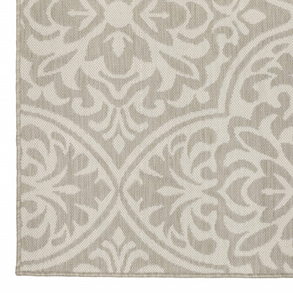 3' X 5' Gray and Ivory Floral Stain Resistant Indoor Outdoor Area Rug