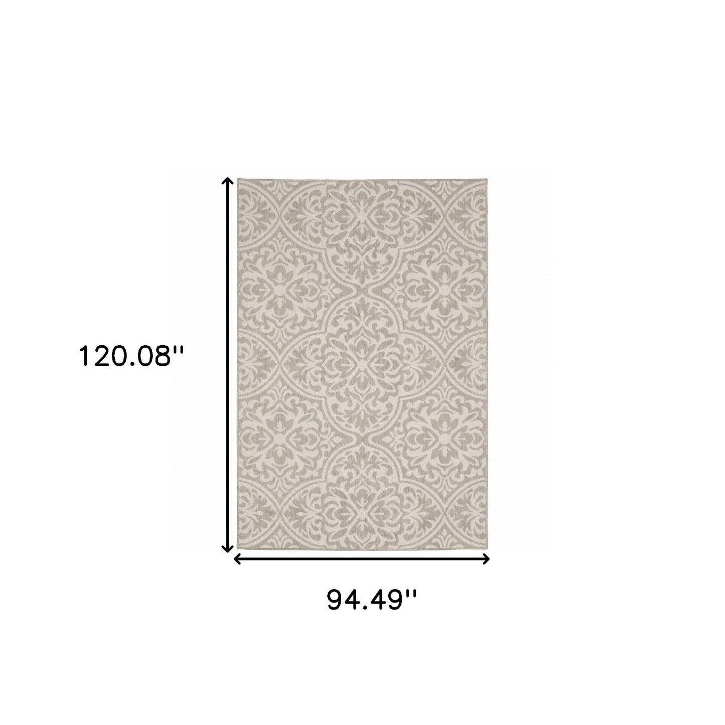 8' X 10' Gray and Ivory Floral Stain Resistant Indoor Outdoor Area Rug