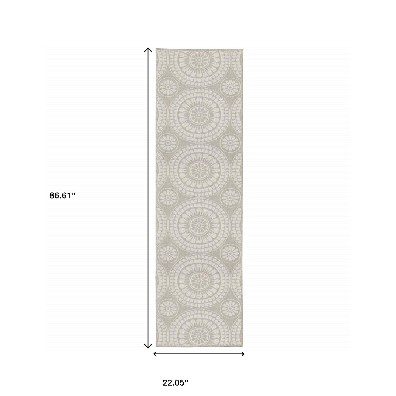 2' X 7' Gray and Ivory Geometric Stain Resistant Indoor Outdoor Area Rug