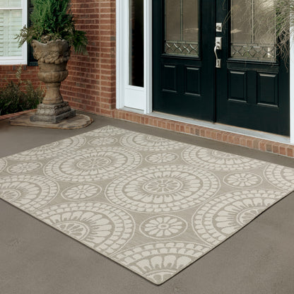 5' X 7' Gray and Ivory Geometric Stain Resistant Indoor Outdoor Area Rug