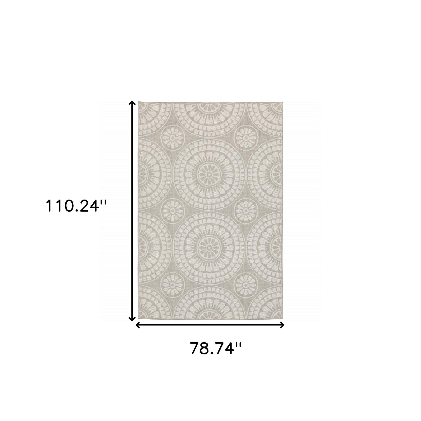 7' X 9' Gray and Ivory Geometric Stain Resistant Indoor Outdoor Area Rug