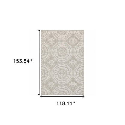 10' X 13' Gray and Ivory Geometric Stain Resistant Indoor Outdoor Area Rug