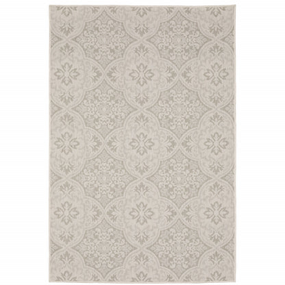 8' X 10' Gray and Ivory Floral Stain Resistant Indoor Outdoor Area Rug