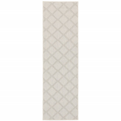 2' X 7' Gray and Ivory Geometric Stain Resistant Indoor Outdoor Area Rug