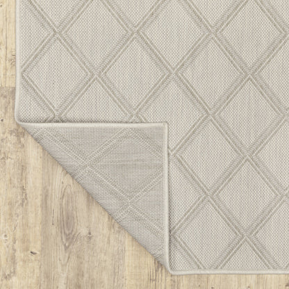 2' X 7' Gray and Ivory Geometric Stain Resistant Indoor Outdoor Area Rug