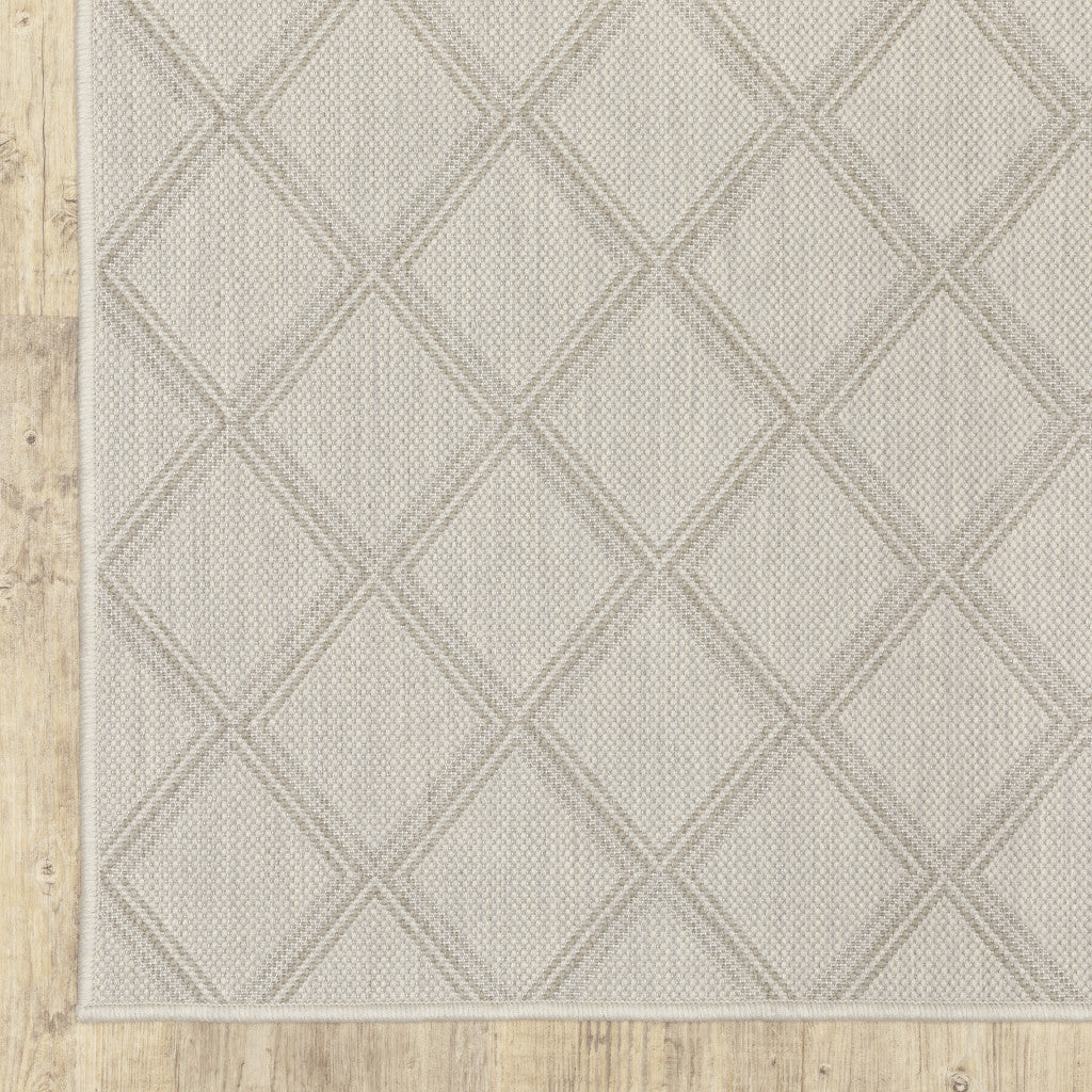 2' X 7' Gray and Ivory Geometric Stain Resistant Indoor Outdoor Area Rug