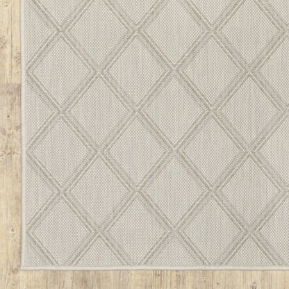 2' X 7' Gray and Ivory Geometric Stain Resistant Indoor Outdoor Area Rug