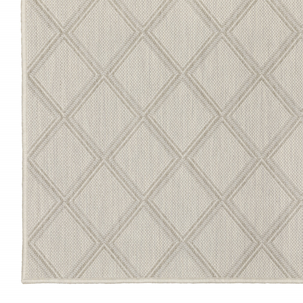 2' X 7' Gray and Ivory Geometric Stain Resistant Indoor Outdoor Area Rug