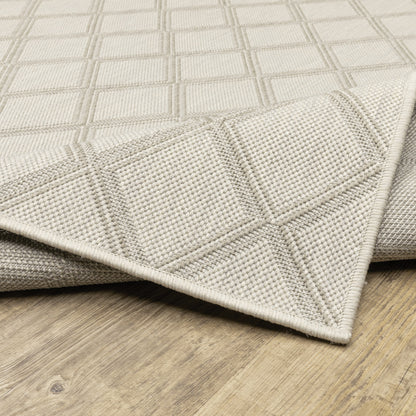 2' X 7' Gray and Ivory Geometric Stain Resistant Indoor Outdoor Area Rug