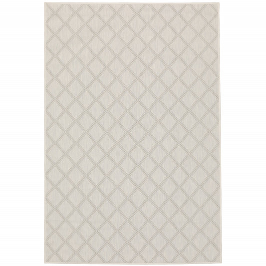 3' X 5' Gray and Ivory Geometric Stain Resistant Indoor Outdoor Area Rug