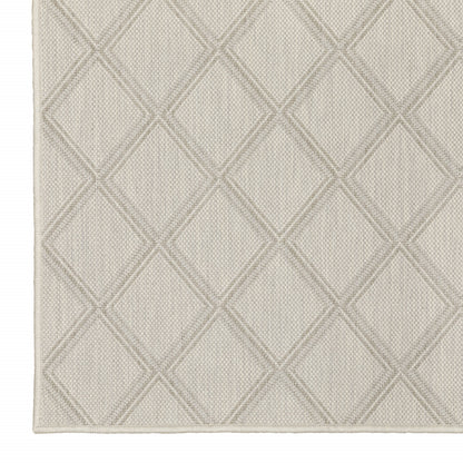 8' x 10' Gray and Ivory Geometric Stain Resistant Indoor Outdoor Area Rug