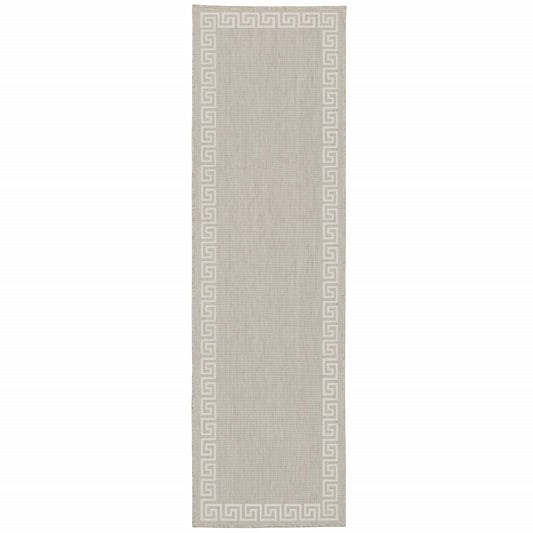 2' X 7' Gray and Ivory Stain Resistant Indoor Outdoor Area Rug