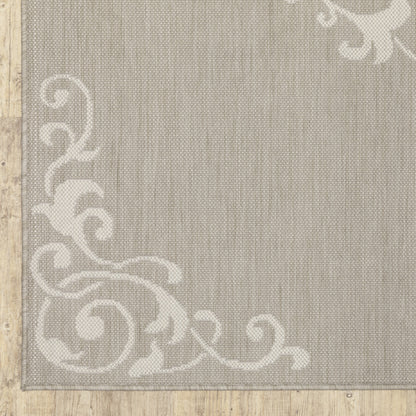 5' X 7' Gray and Ivory Oriental Stain Resistant Indoor Outdoor Area Rug