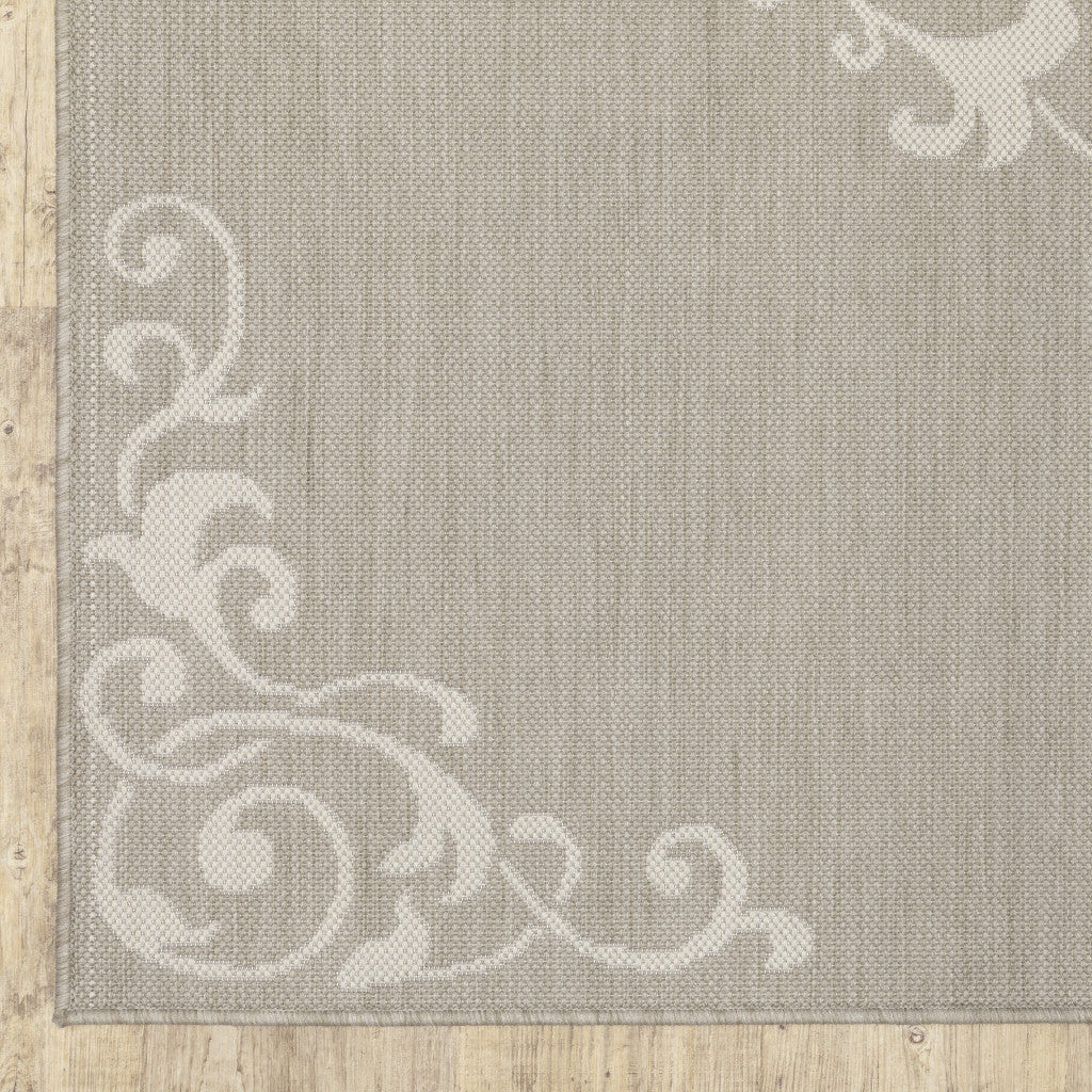 10' X 13' Gray and Ivory Oriental Stain Resistant Indoor Outdoor Area Rug