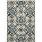 3' X 5' Blue and Beige Oriental Stain Resistant Indoor Outdoor Area Rug