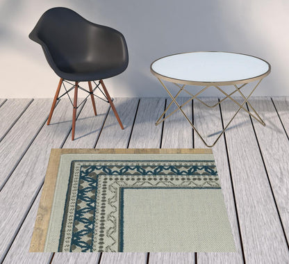 2' X 4' Blue and Beige Stain Resistant Indoor Outdoor Area Rug