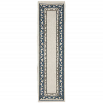 2' X 7' Blue and Beige Stain Resistant Indoor Outdoor Area Rug