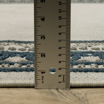 2' X 7' Blue and Beige Stain Resistant Indoor Outdoor Area Rug