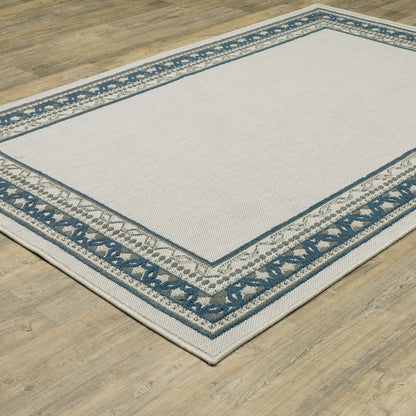 3' X 5' Blue and Beige Stain Resistant Indoor Outdoor Area Rug