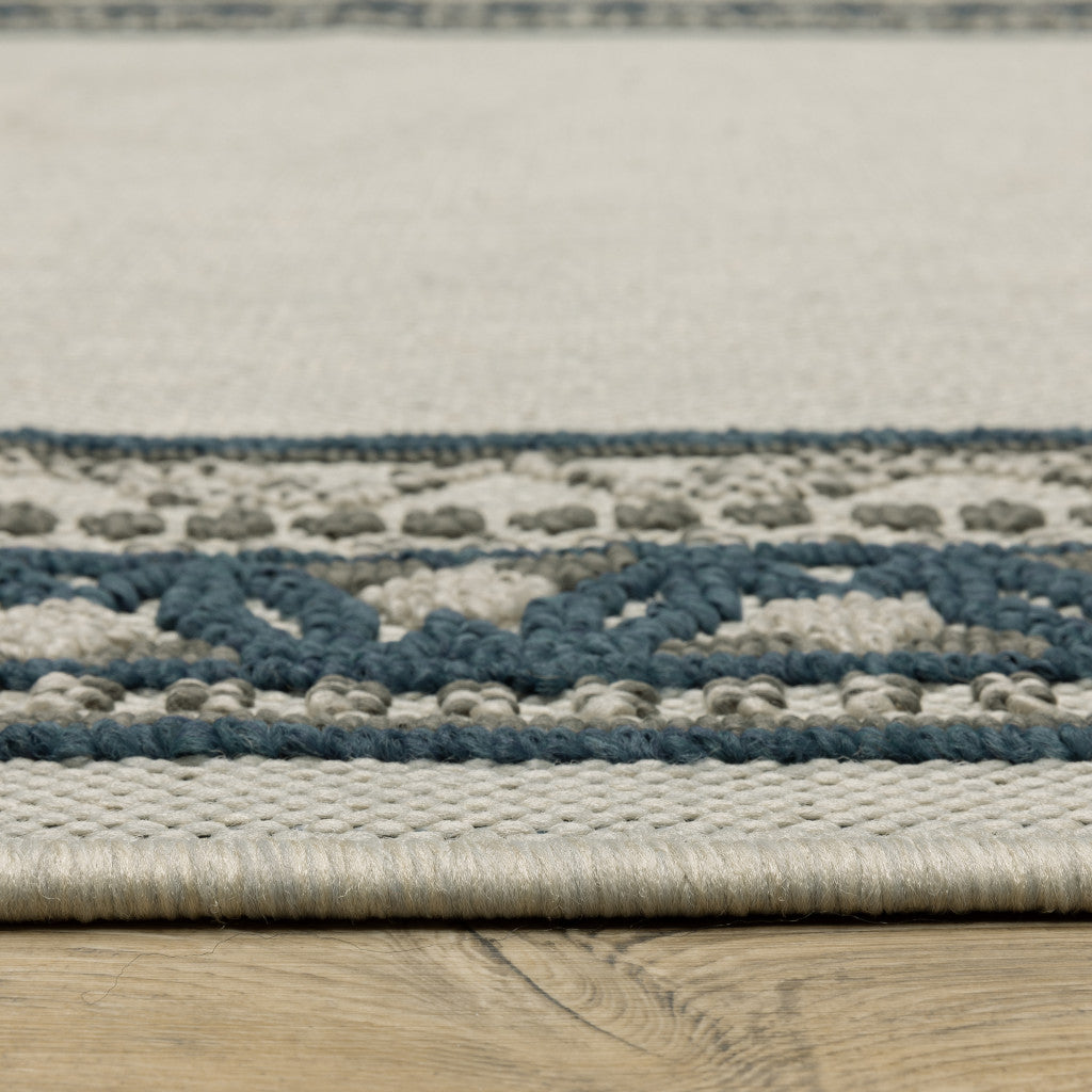 8' X 10' Blue and Beige Stain Resistant Indoor Outdoor Area Rug