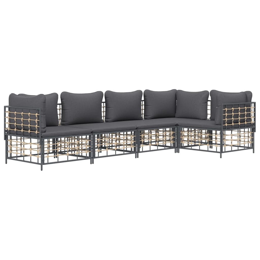 5 Piece Patio Lounge Set with Cushions Anthracite Poly Rattan