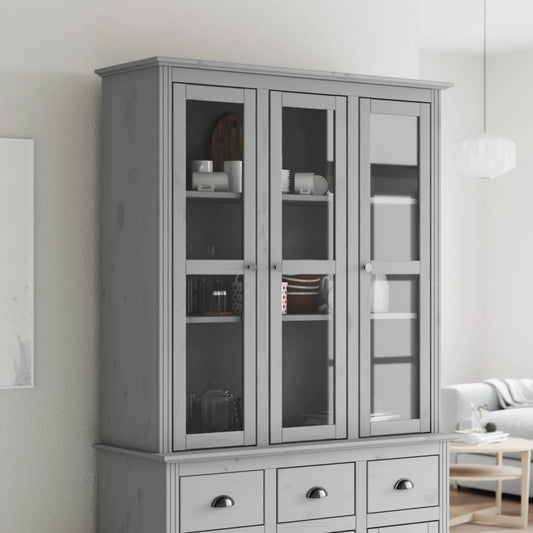 Cabinet with Glass Doors BODO Gray Solid Wood Pine