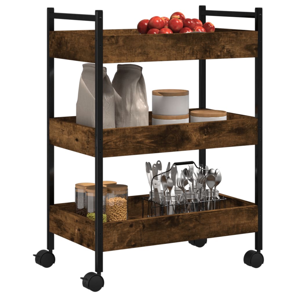 Kitchen Trolley Smoked Oak 19.7"x11.8"x27.6" Engineered Wood