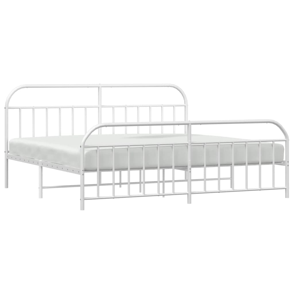 Metal Bed Frame without Mattress with Footboard White 76"x79.9"