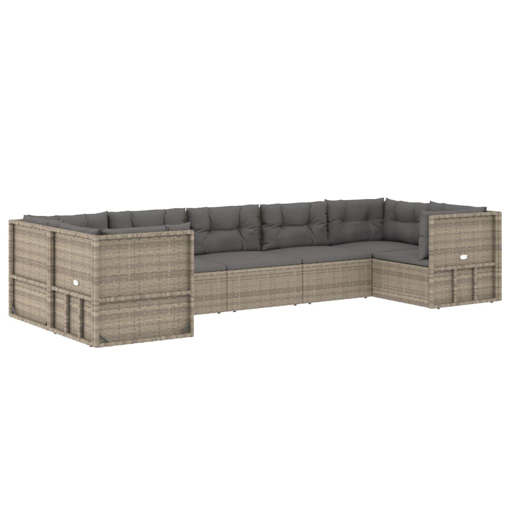 7 Piece Patio Lounge Set with Cushions Gray Poly Rattan