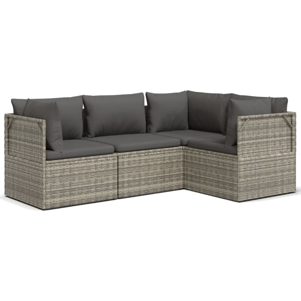 4 Piece Patio Lounge Set with Cushions Gray Poly Rattan