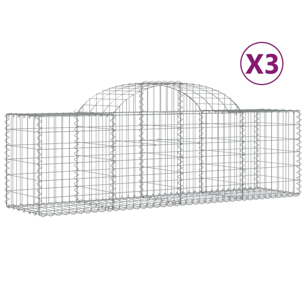 Arched Gabion Baskets 3 pcs 78.7"x19.7"x23.6"/31.5" Galvanized Iron