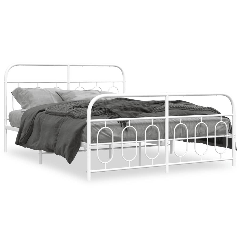 Metal Bed Frame without Mattress with Footboard White 59.1"x78.7"