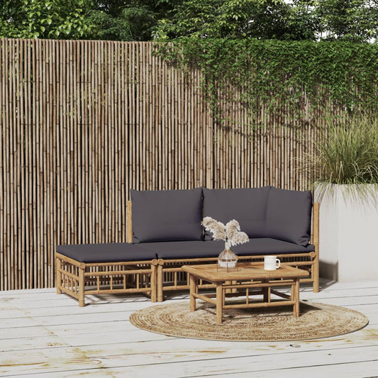 3 Piece Patio Lounge Set with Dark Gray Cushions Bamboo