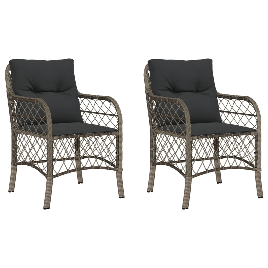 Patio Chairs with Cushions 2 pcs Gray Poly Rattan