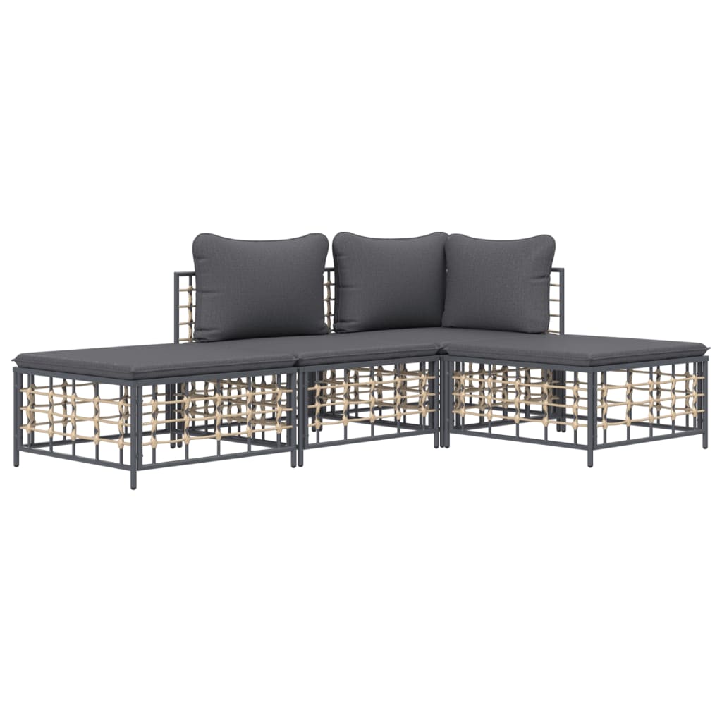 4 Piece Patio Lounge Set with Cushions Anthracite Poly Rattan