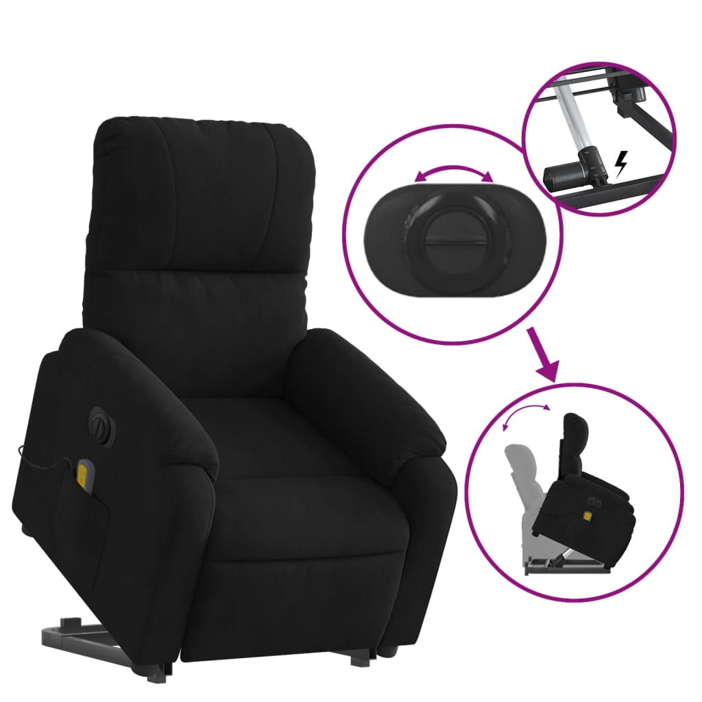 Electric Stand up Massage Recliner Chair Black Microfiber Fabric