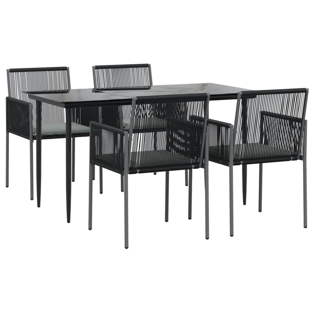 5 Piece Patio Dining Set with Cushions Black Poly Rattan and Steel