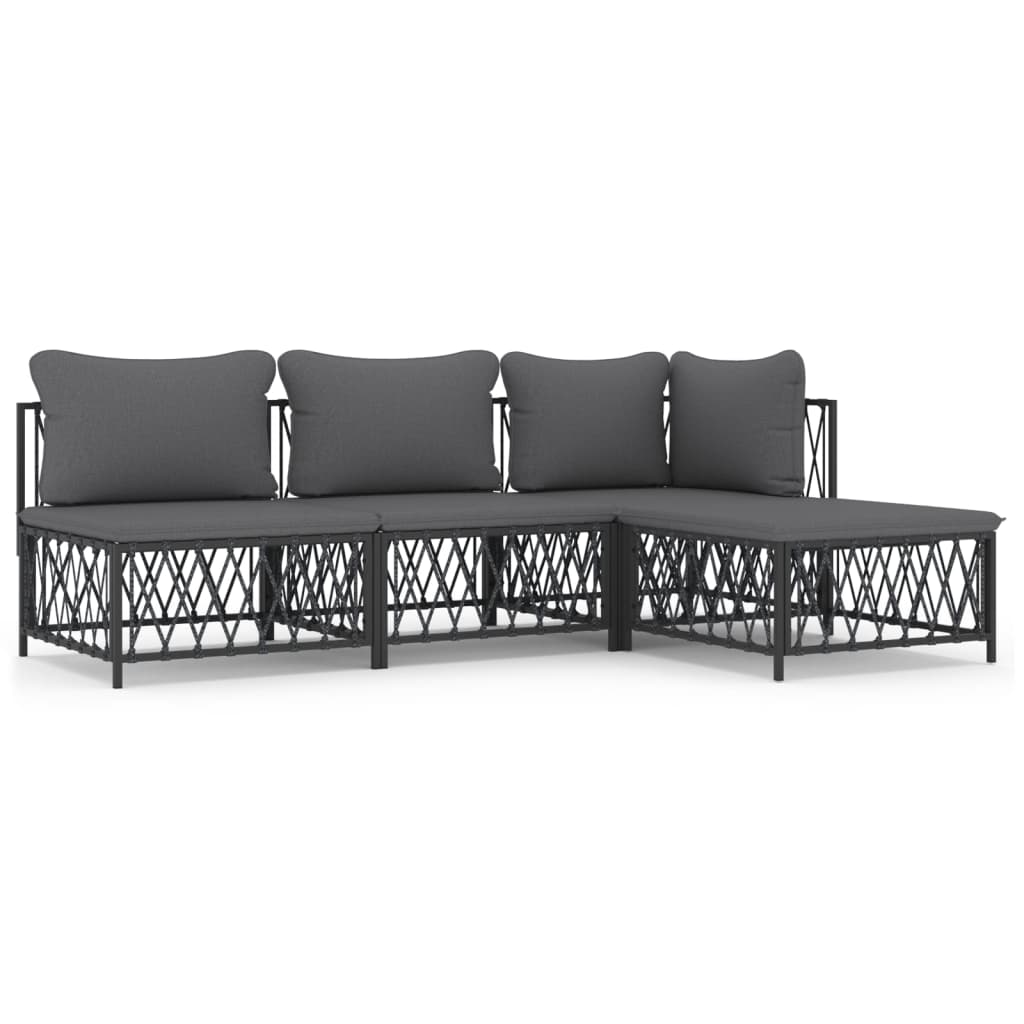 4 Piece Patio Lounge Set with Cushions Anthracite Steel