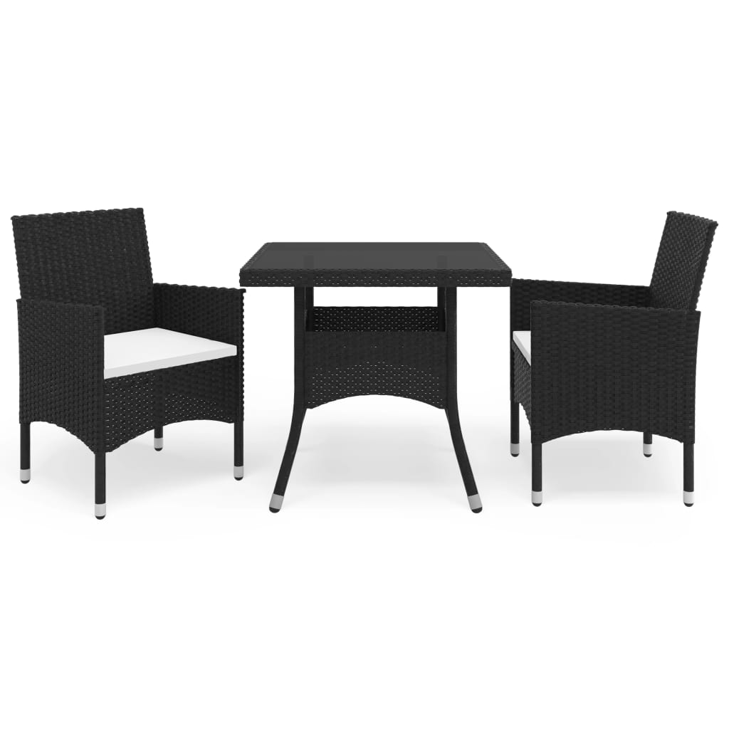 5 Piece Patio Dining Set Black Poly Rattan and Acacia Wood