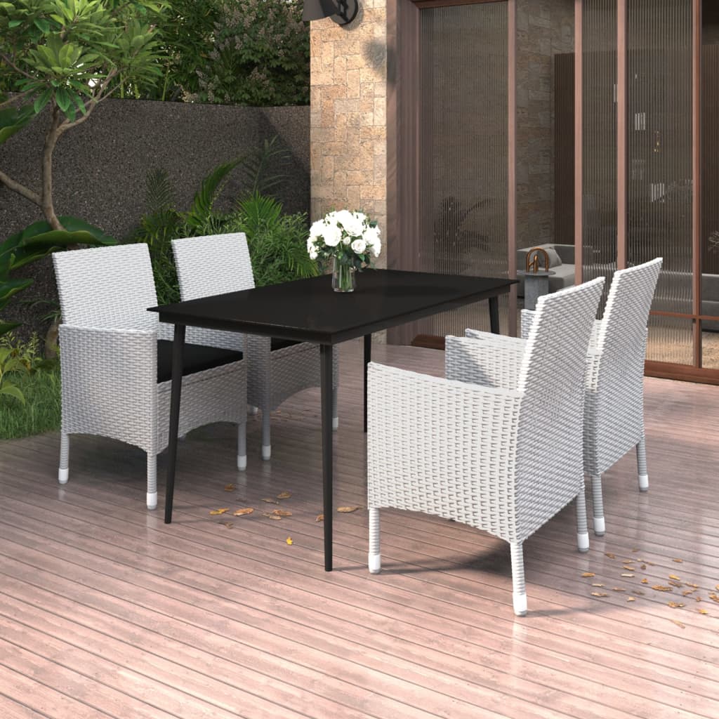 5 Piece Patio Dining Set with Cushions Poly Rattan and Glass