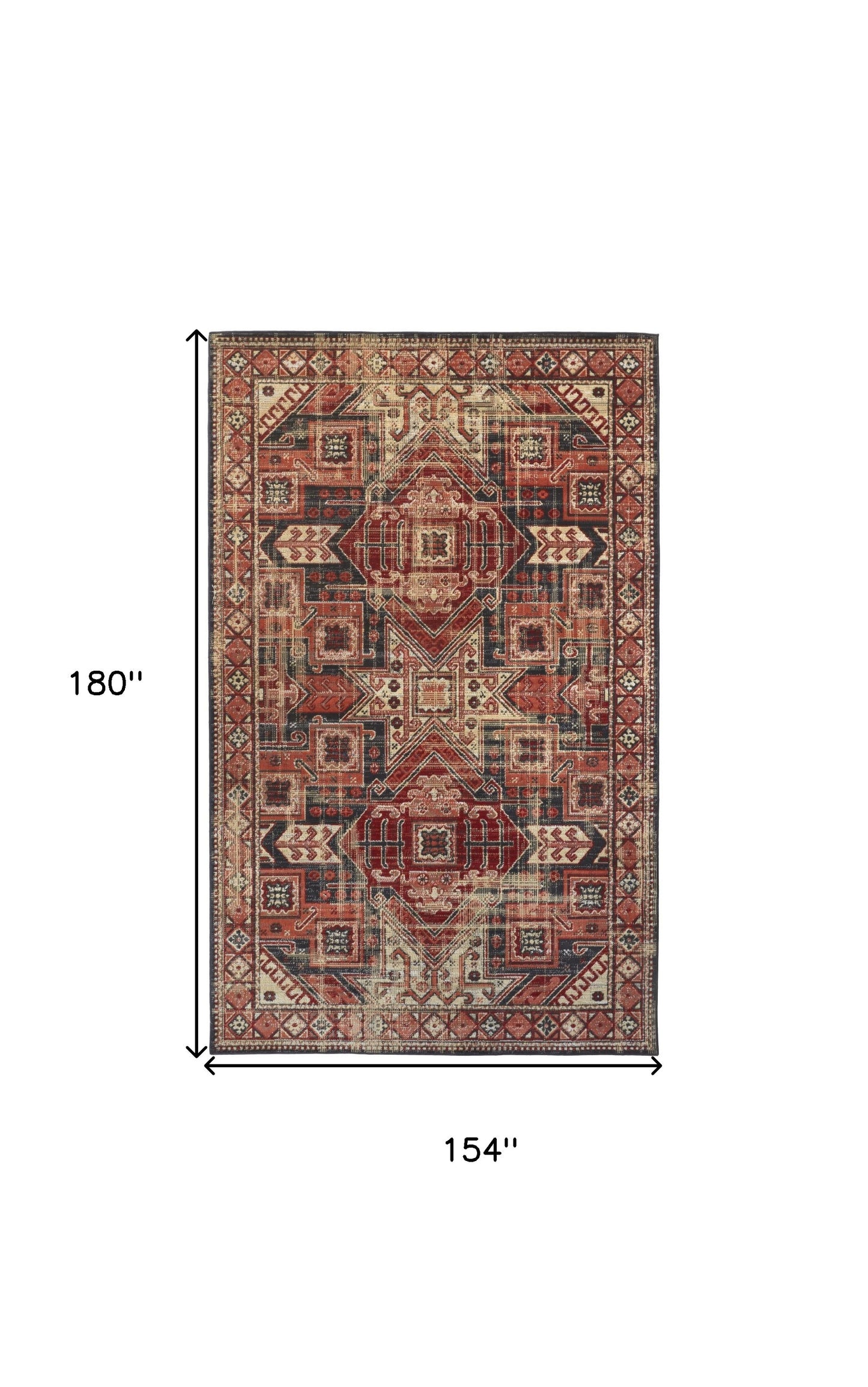 13' X 15' Red and Black Aztec Distressed Indoor Outdoor Area Rug