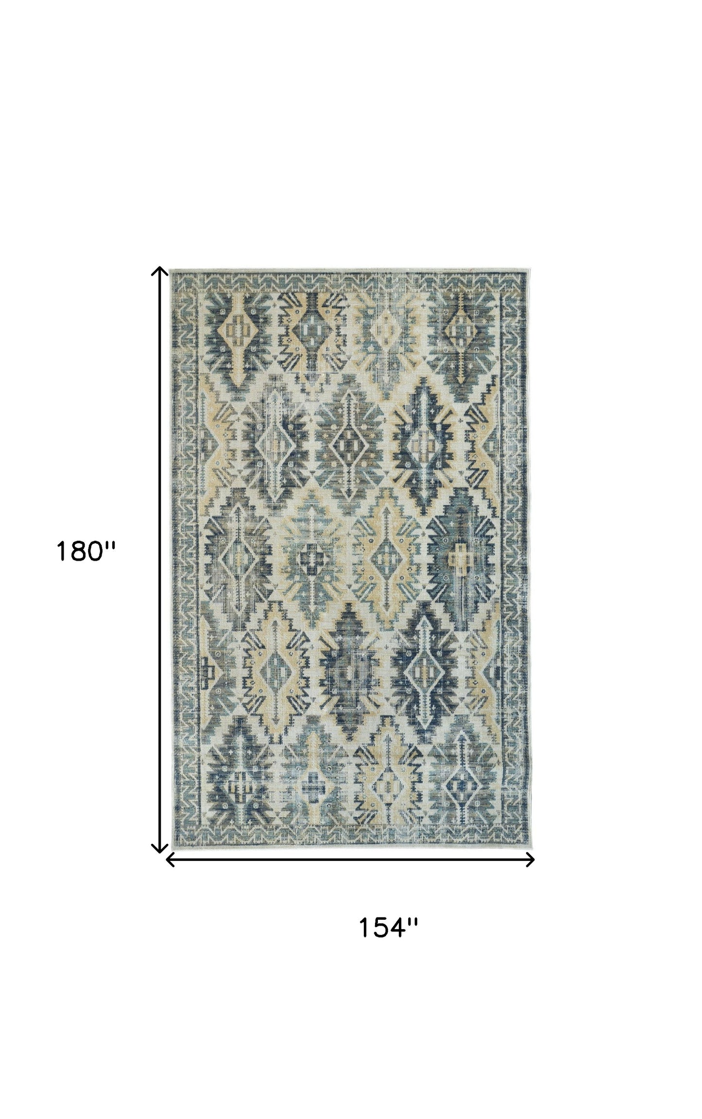 13' X 15' Ivory Green and Blue Aztec Distressed Indoor Outdoor Area Rug