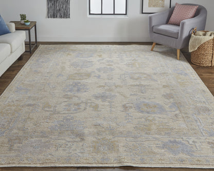 12' X 15' Beige and Blue Medallion Distressed Indoor Outdoor Area Rug