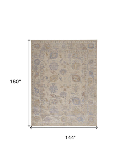 12' X 15' Beige and Blue Medallion Distressed Indoor Outdoor Area Rug