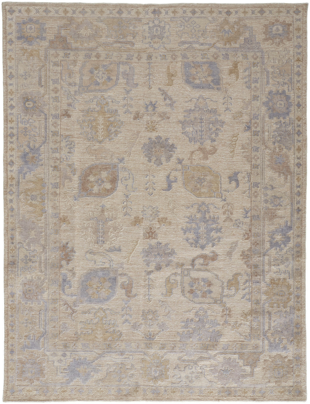 12' X 15' Beige and Blue Medallion Distressed Indoor Outdoor Area Rug