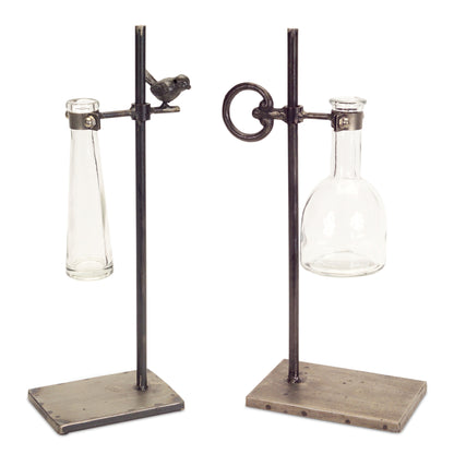 Set of Two Clear and Black Metal and Glass Apothecary Jar