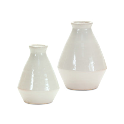 Set of Two White Bud Terracotta Table Vase